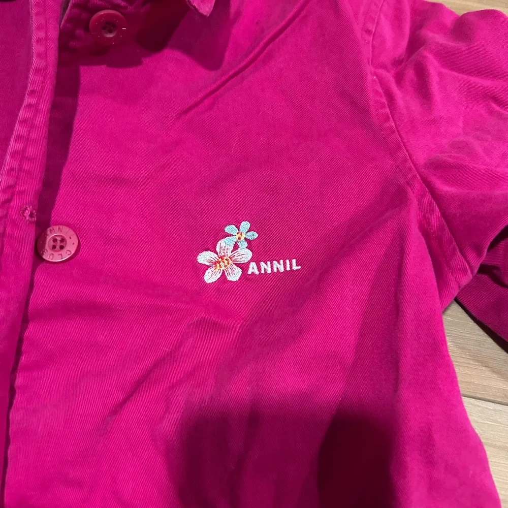 Anniel Pink Raincoat with Decorative Cuffs and Embroidery Size 6/7